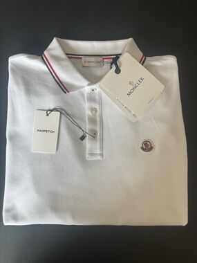 Moncler White Polo with Red and Blue Trim